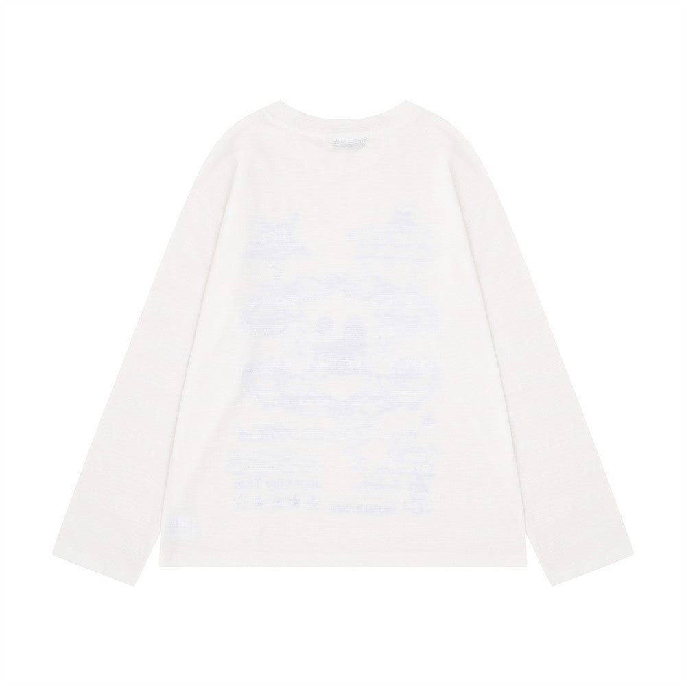 Langarm-T-Shirt mit Stern-Grafik – Oversize-Rundhalsausschnitt mit blauem Print