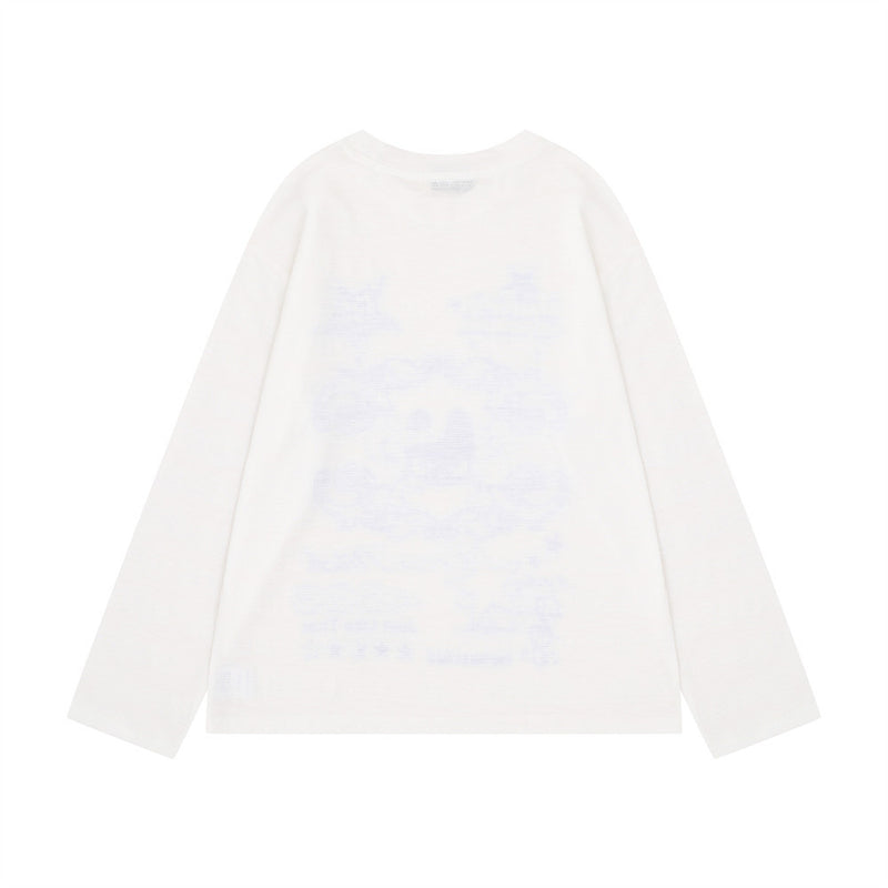 Langarm-T-Shirt mit Stern-Grafik – Oversize-Rundhalsausschnitt mit blauem Print