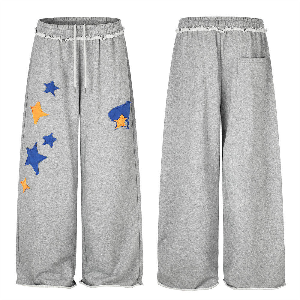Pantalon de survêtement à jambes larges avec étoiles appliquées – Jogger homme streetwear hip-hop