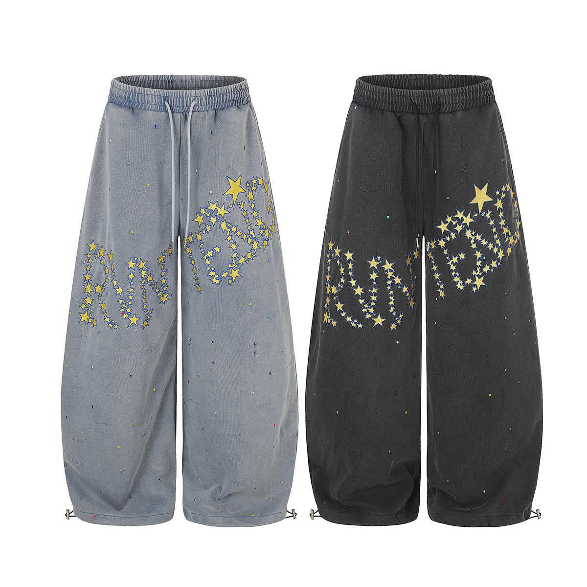 Pantalon de survêtement baggy à jambes larges, imprimé constellation d’étoiles, délavé