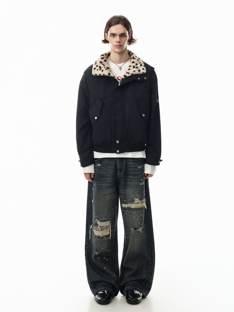 Reversible Dalmatian Faux Fur Bomber Jacket – Two-Way Wear Padded Coat