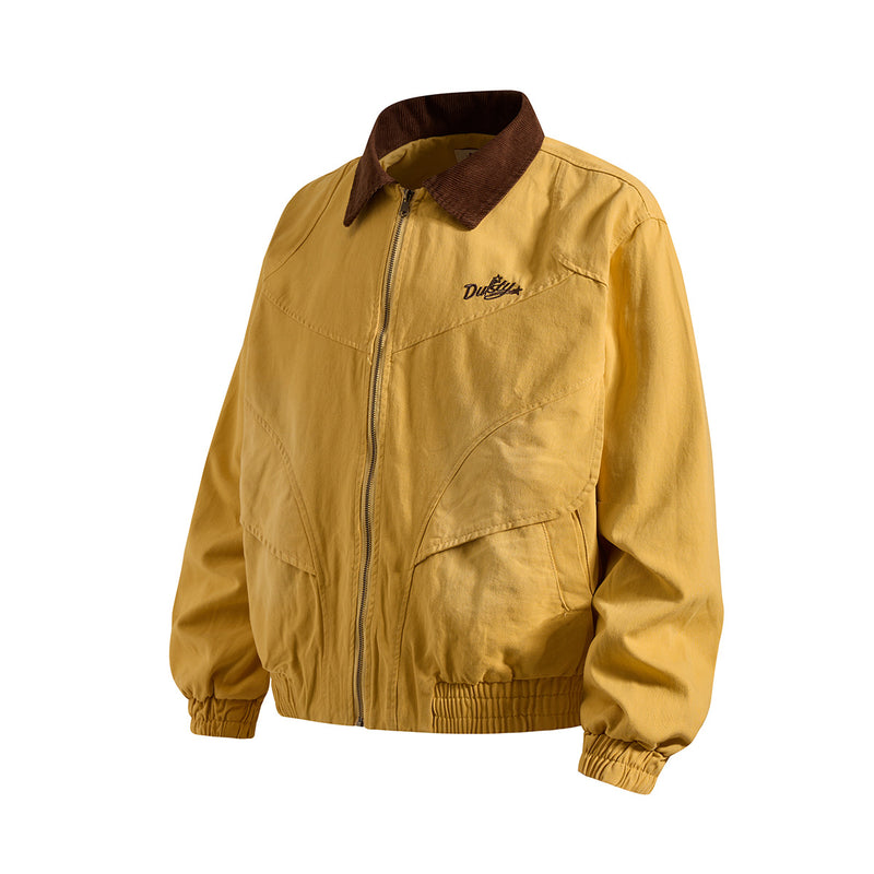 Retro American Washed Zip-Up Jacket with Corduroy Collar