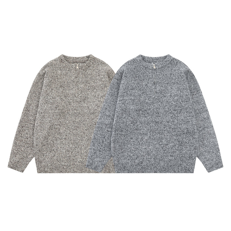 Quarter-Zip Knit Sweater – Marled Relaxed-Fit Crewneck
