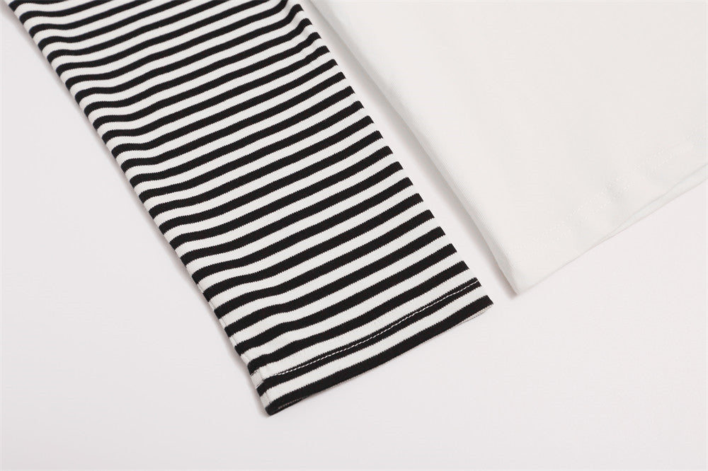 Men's Striped Raglan Long-Sleeve Tee with Music Note Graphic Print