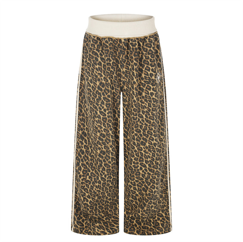 Leopard Print Wide-Leg Track Pants – Loose Fit Streetwear Sweatpants with Side