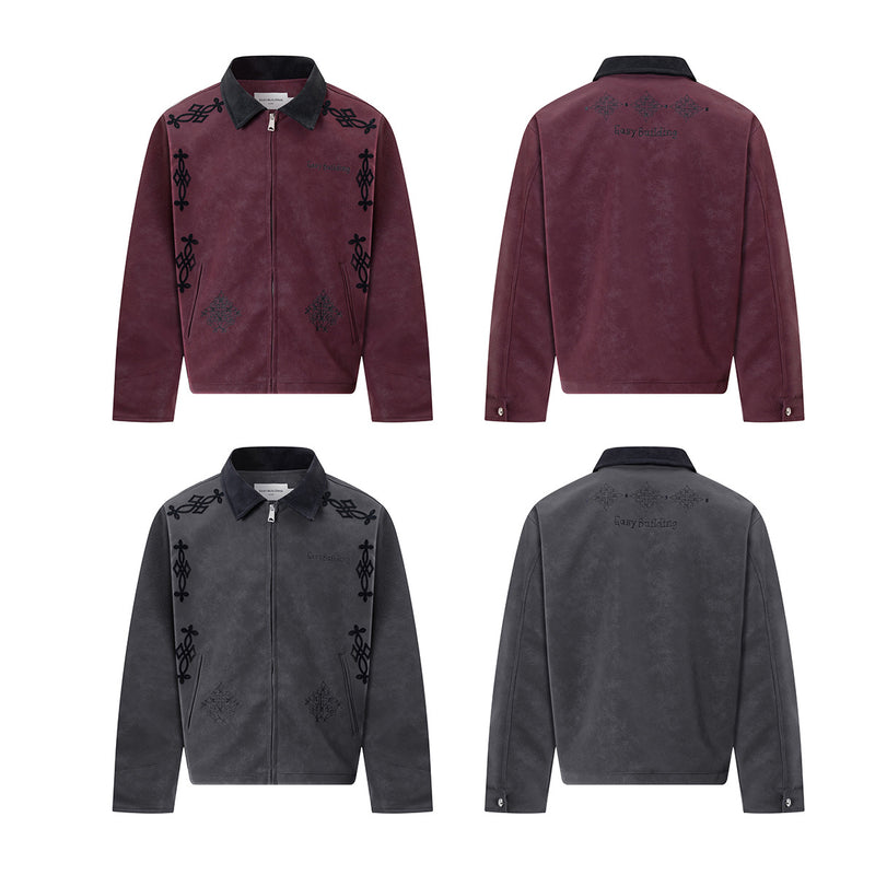 Veste en cuir oversize courte à broderies gothiques – Style moto américain rétro