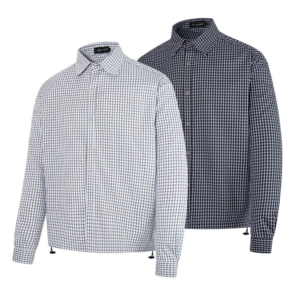 Plaid Long-Sleeve Shirt – Oversized Fit with Drawstring Hem