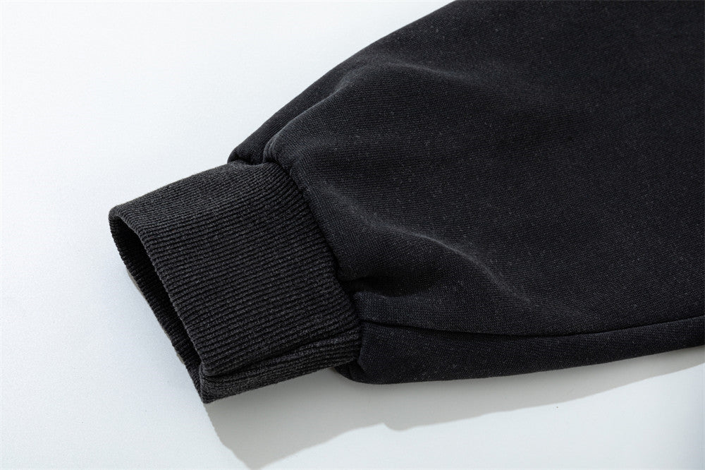 Hoodie zippé avec bordure en strass et double zip — Streetwear délavé