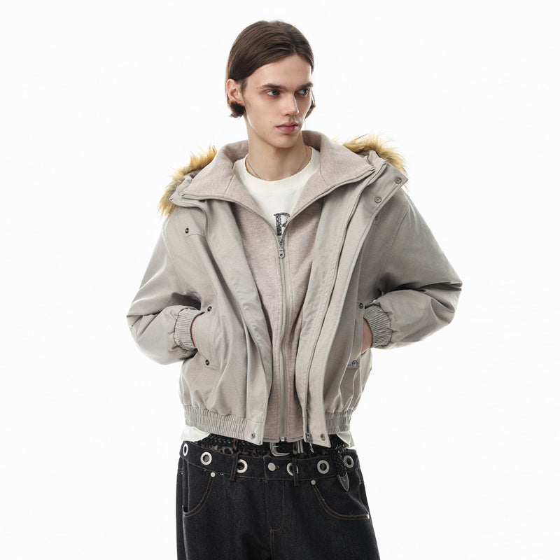 Pufferjacke mit Kunstfellbesatz und Lagenoptik – Übergroßer Wintermantel für Herren