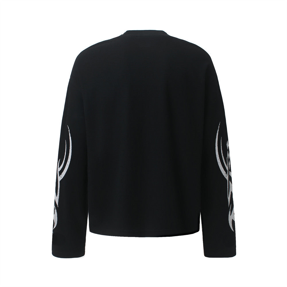 Men's Long Sleeve Waffle Knit Shirt – Moto Racing Graphic Colorblock Crew Neck