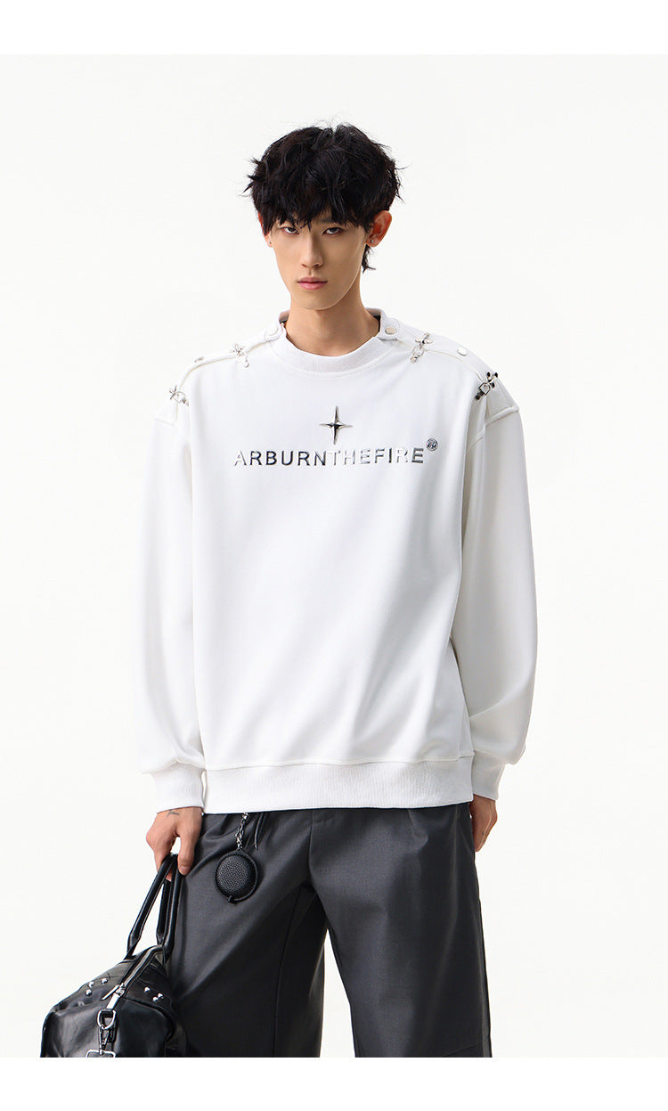 Sweat-shirt punk streetwear à col rond avec anneaux métalliques sur les épaules