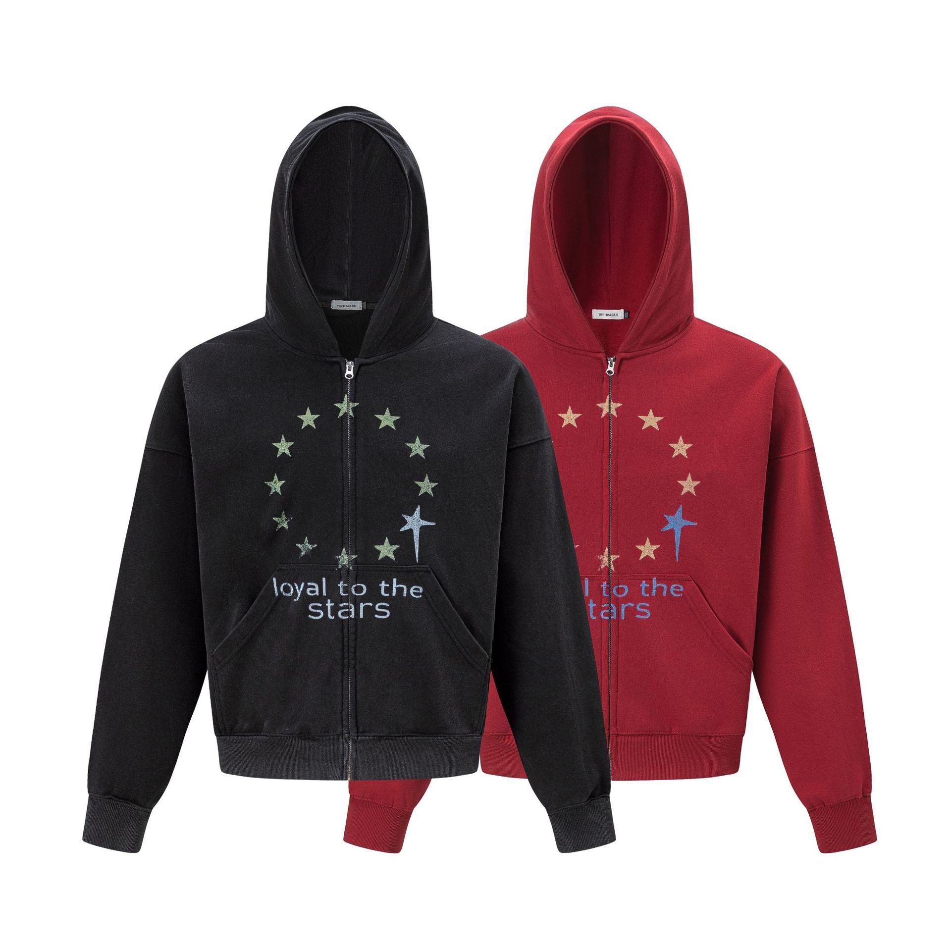 Hoodie zippé Loyal to the Stars – Motif étoiles vintage délavé