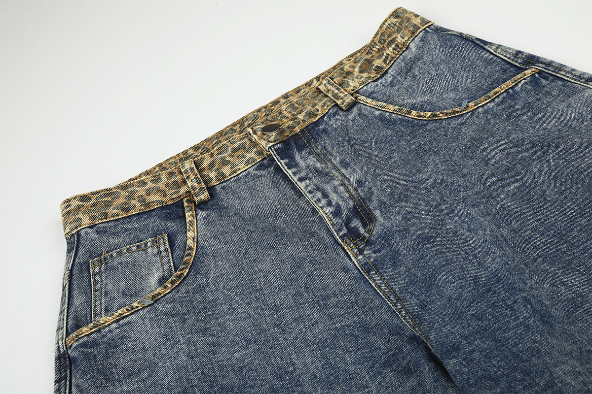 Vaqueros baggy de pierna ancha con cinturilla de leopardo – Corte recto tipo barril