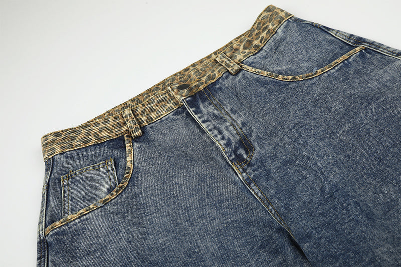 Vaqueros baggy de pierna ancha con cinturilla de leopardo – Corte recto tipo barril
