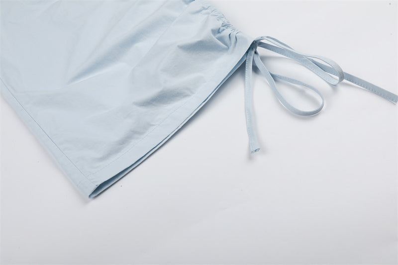 Wide-Leg Parachute Pants with Ruched Side Drawstring & Layered Flap Detail
