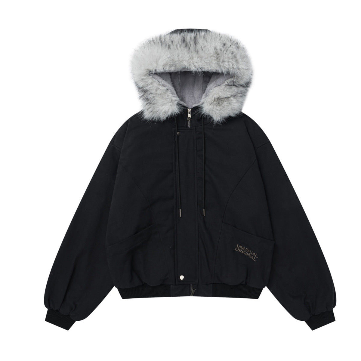 Chaqueta acolchada oversize con capucha y ribete de pelo sintético