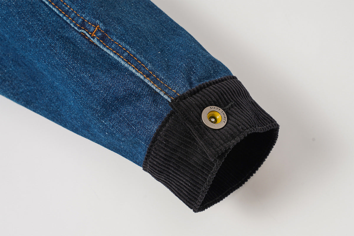 Veste en jean homme délavée avec col et poignets en velours côtelé
