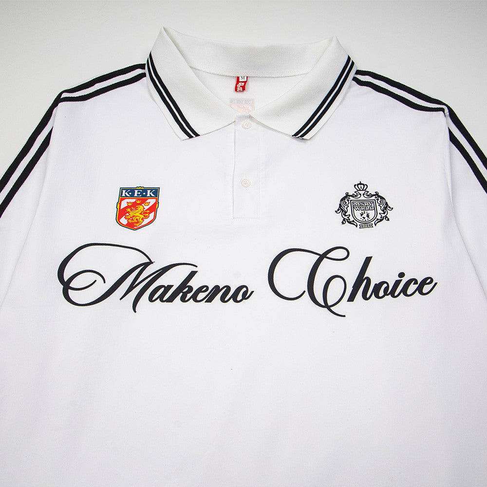 Long Sleeve Polo Shirt with Stripe Sleeves and Script Logo — Relaxed Fit