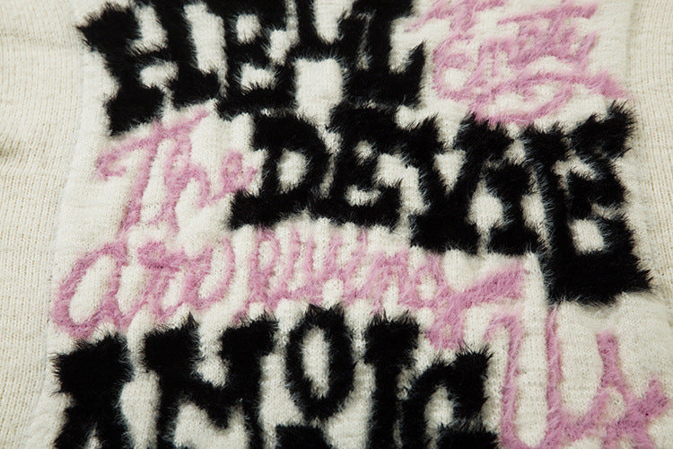 Pull oversize en maille jacquard à lettrage – Hell Is Empty, motif graffiti