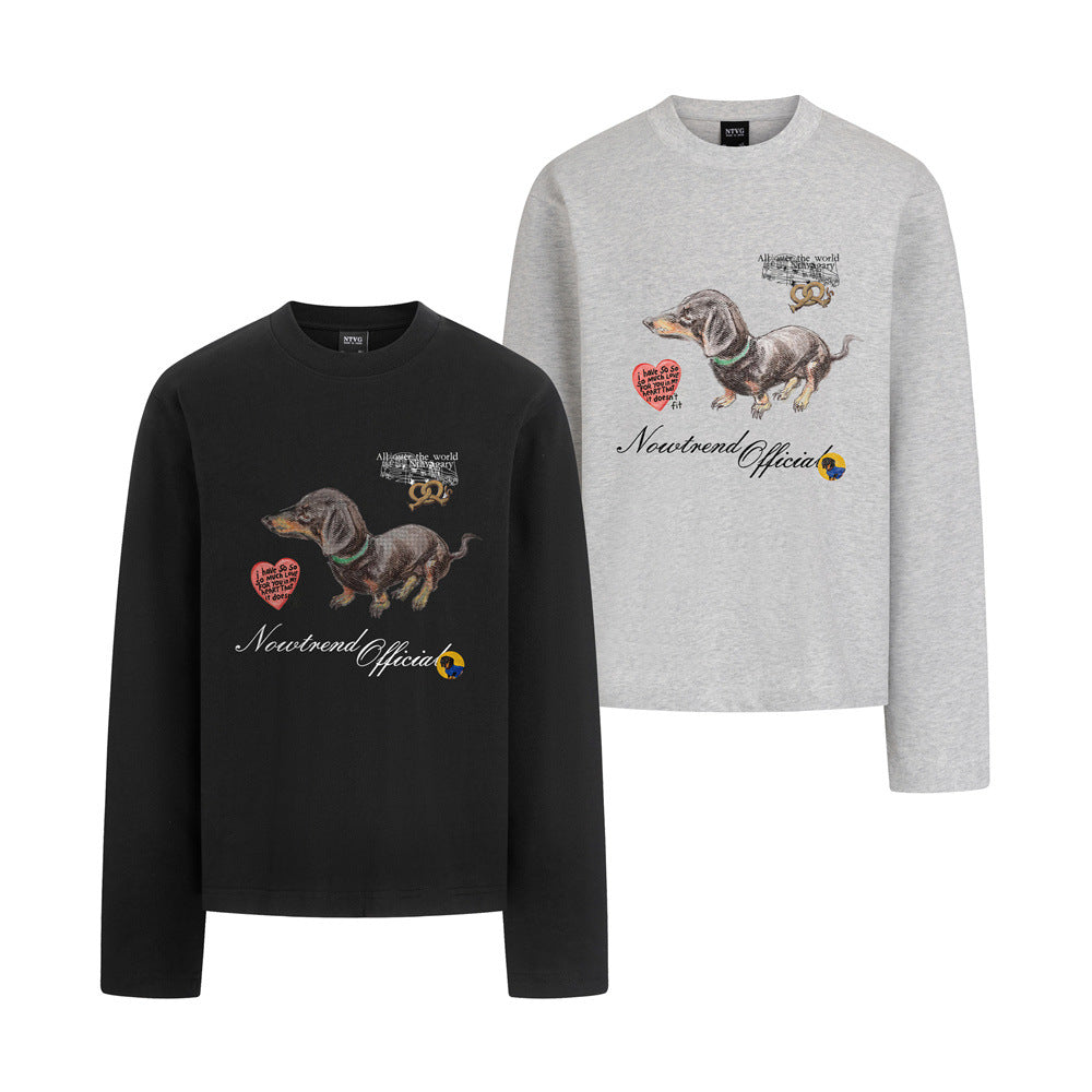 Men's Graphic Long Sleeve Shirt – Dachshund Print Crew Neck Cotton Tee