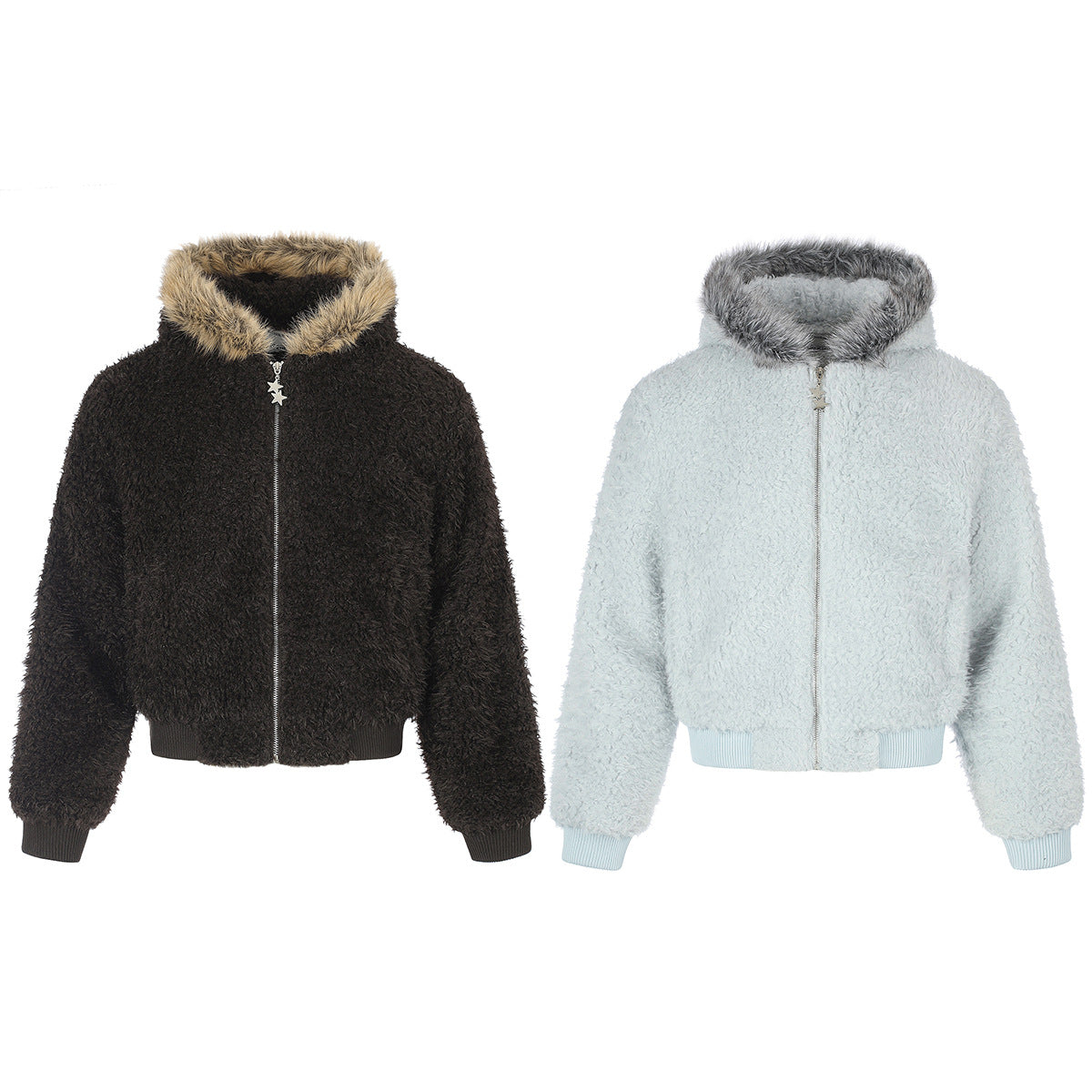 Veste bomber sherpa à capuche moelleuse avec bordure en fausse fourrure