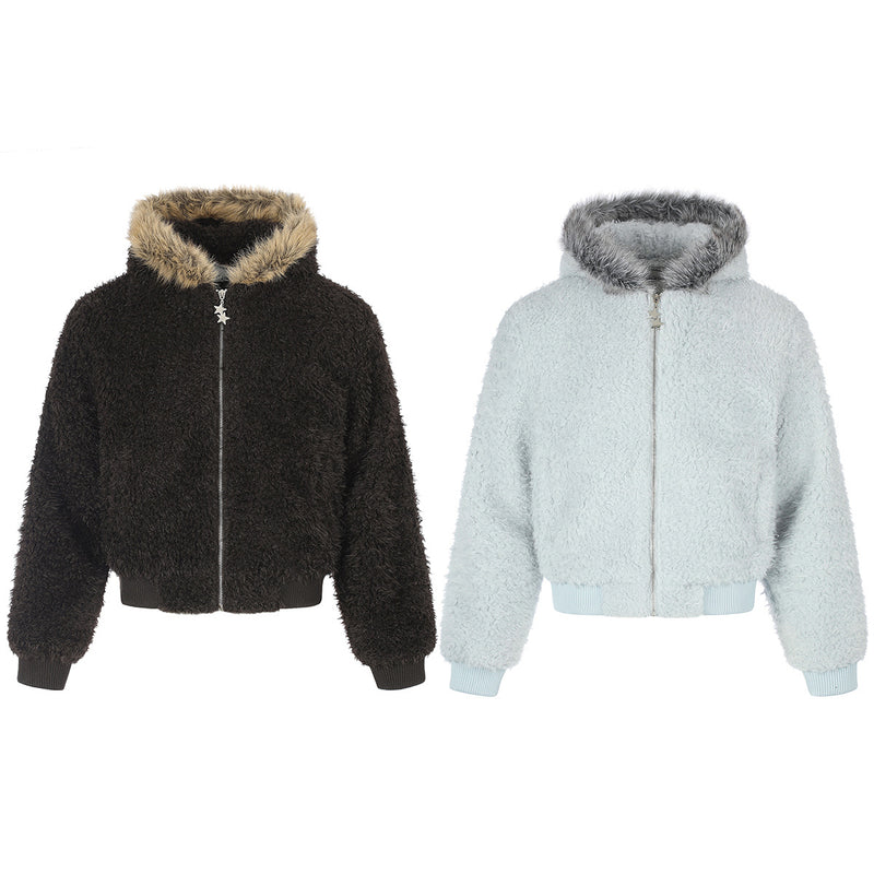 Veste bomber sherpa à capuche moelleuse avec bordure en fausse fourrure