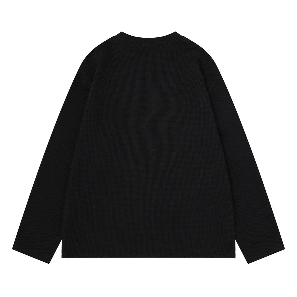 Long Sleeve Graphic Print Crew Neck Shirt – No Regret Graffiti Script, Relaxed