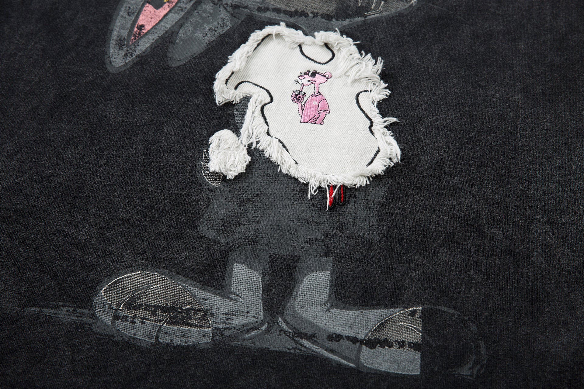 T-shirt graphique à manches longues – Imprimé écusson lapin streetwear, rayures et manches raglan