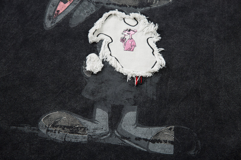T-shirt graphique à manches longues – Imprimé écusson lapin streetwear, rayures et manches raglan