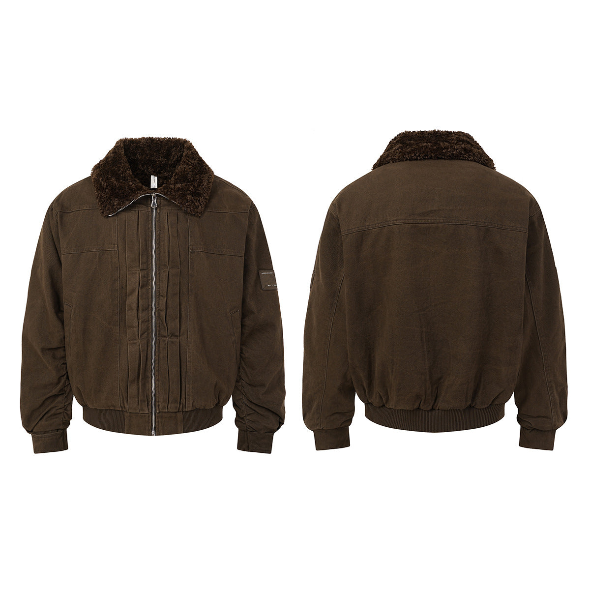 Retro Washed Cotton Bomber Jacket with Sherpa Collar