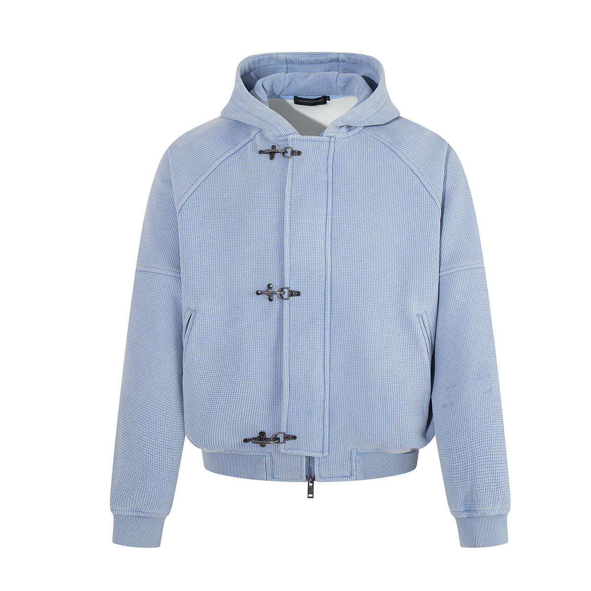 Hooded-Bomberjacke aus Waffelstrick mit Washed-Finish und Metallverschlüssen