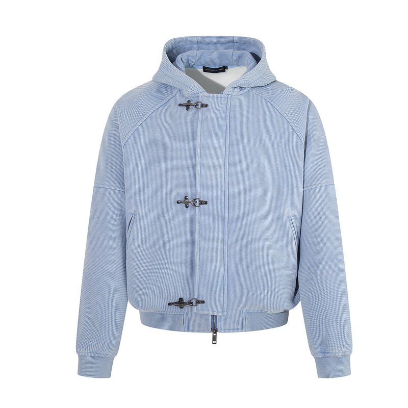 Hooded-Bomberjacke aus Waffelstrick mit Washed-Finish und Metallverschlüssen