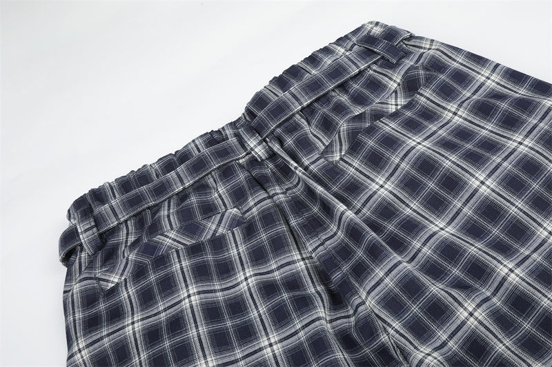 Men's Plaid Wide-Leg Trousers – Loose Fit Straight-Cut Pants