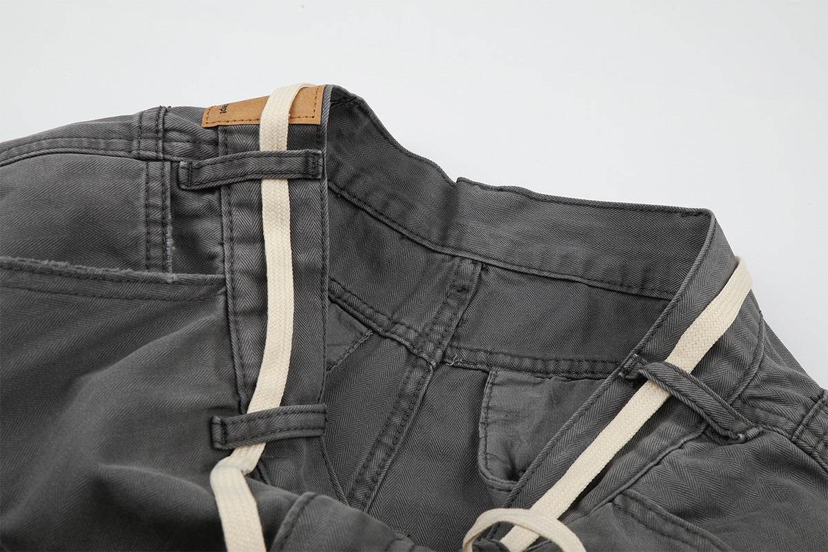 Wide-Legged Cargo Pants – Charcoal Grey Multi-Pocket Straight Leg