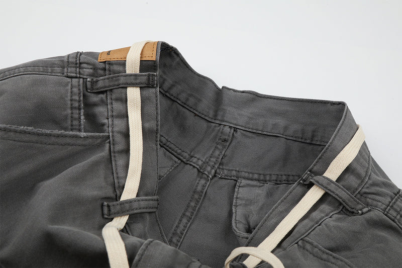 Wide-Legged Cargo Pants – Charcoal Grey Multi-Pocket Straight Leg