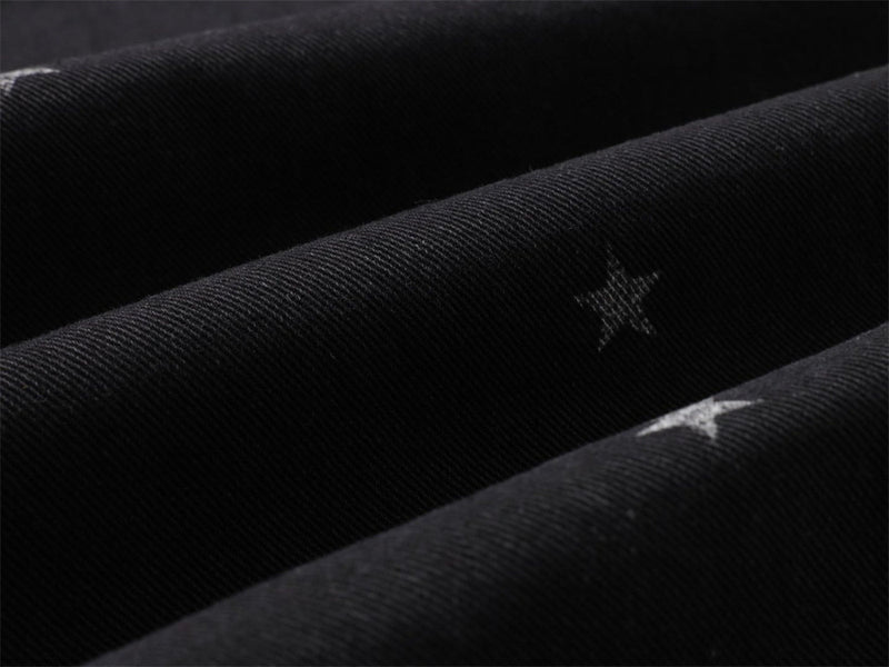Star Print Wide-Leg Jeans – Men's Baggy Black Denim with Heart Charm
