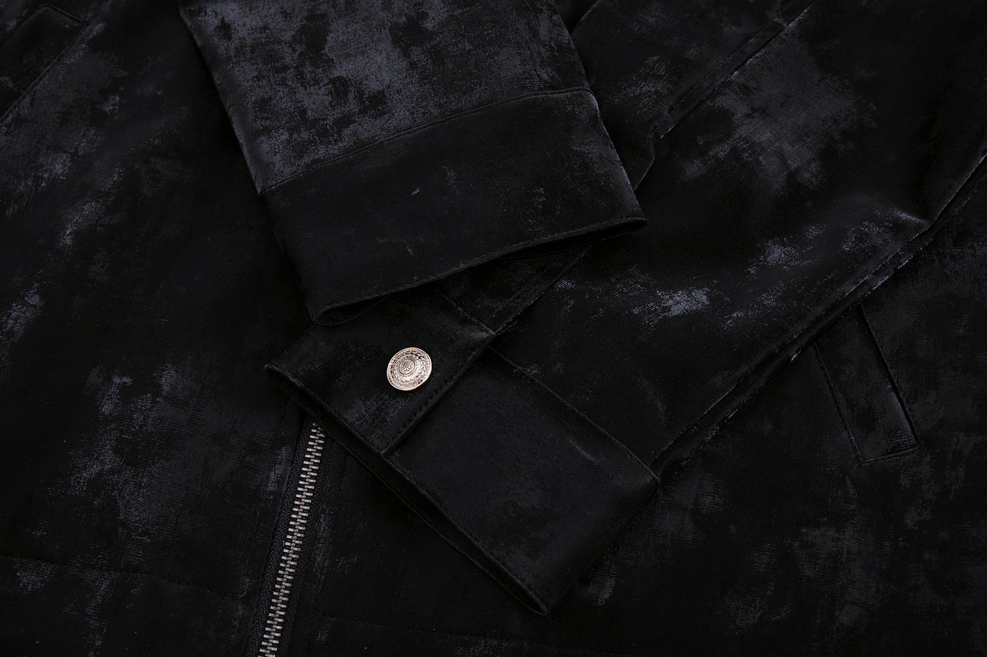 Velvet Detroit Jacket with Leather Collar & Silver Military Buttons