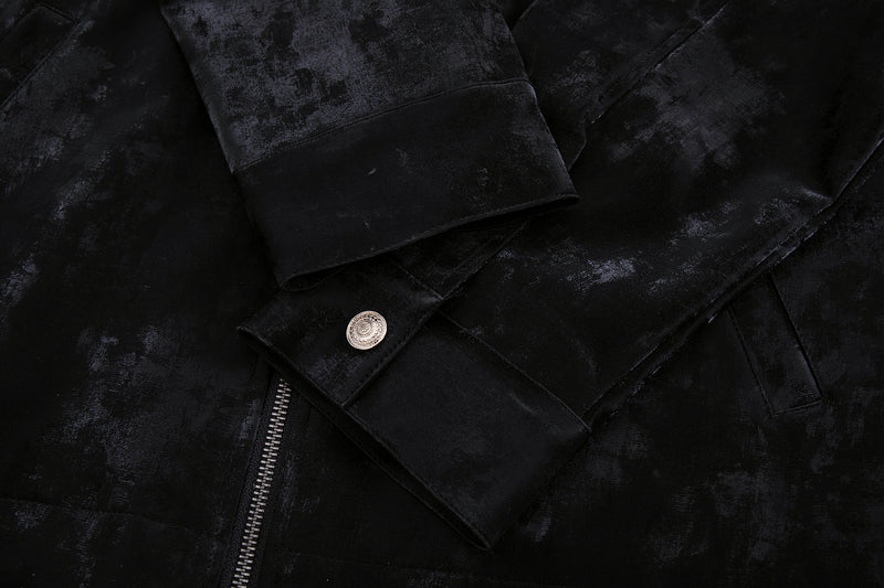 Velvet Detroit Jacket with Leather Collar & Silver Military Buttons