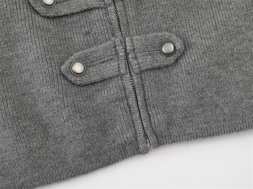 Veste en maille zippée d’inspiration militaire – Cardigan oversize à col montant avec