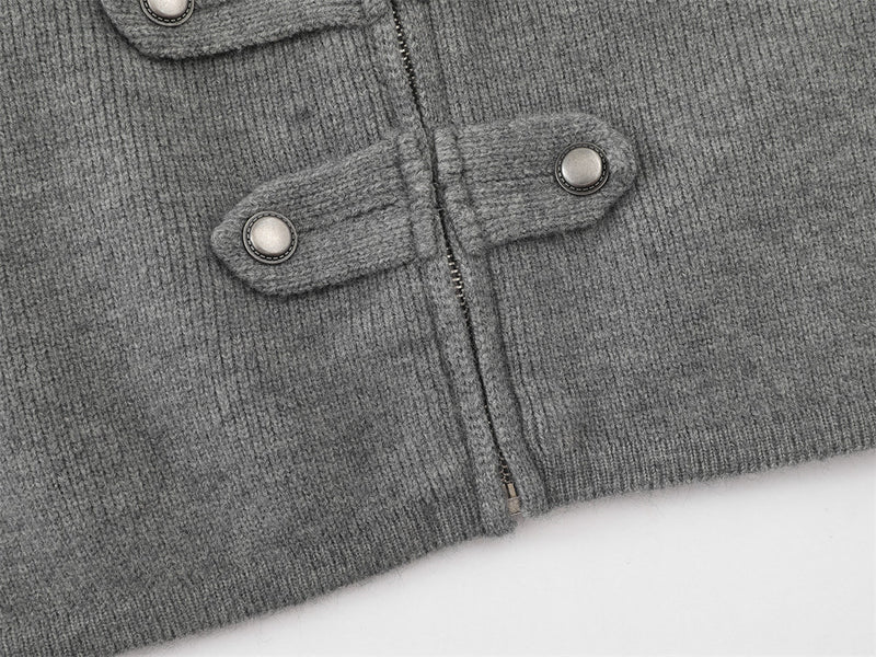Veste en maille zippée d’inspiration militaire – Cardigan oversize à col montant avec
