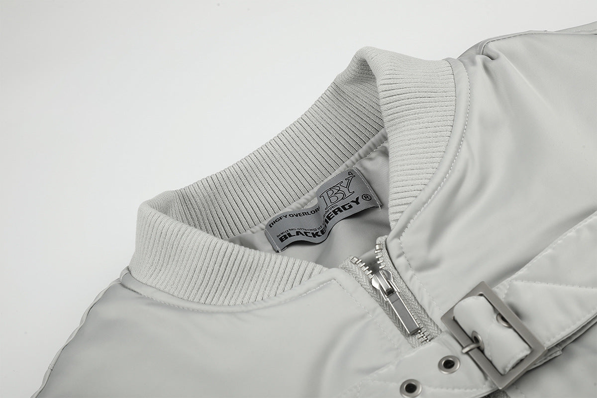 Padded Bomber Jacket with Chest Buckle Strap – Men's Oversized Flight Jacket
