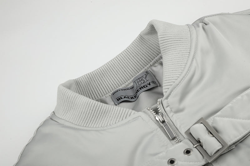 Padded Bomber Jacket with Chest Buckle Strap – Men's Oversized Flight Jacket