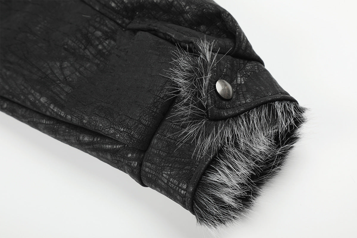Faux Fur Trim Padded Bomber Jacket — Stand Collar with Buckle Detail