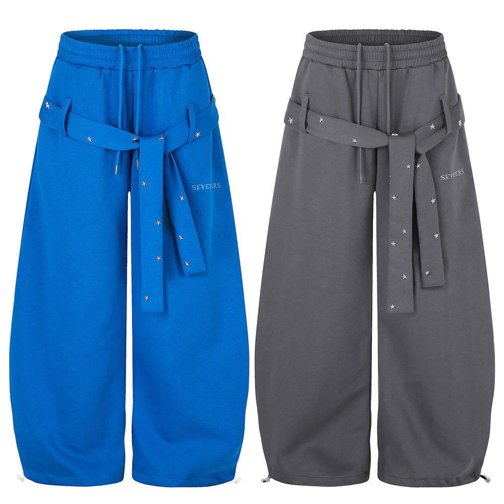 Star Studded Belt Wide Leg Sweatpants – Oversized High Street Baggy Trousers