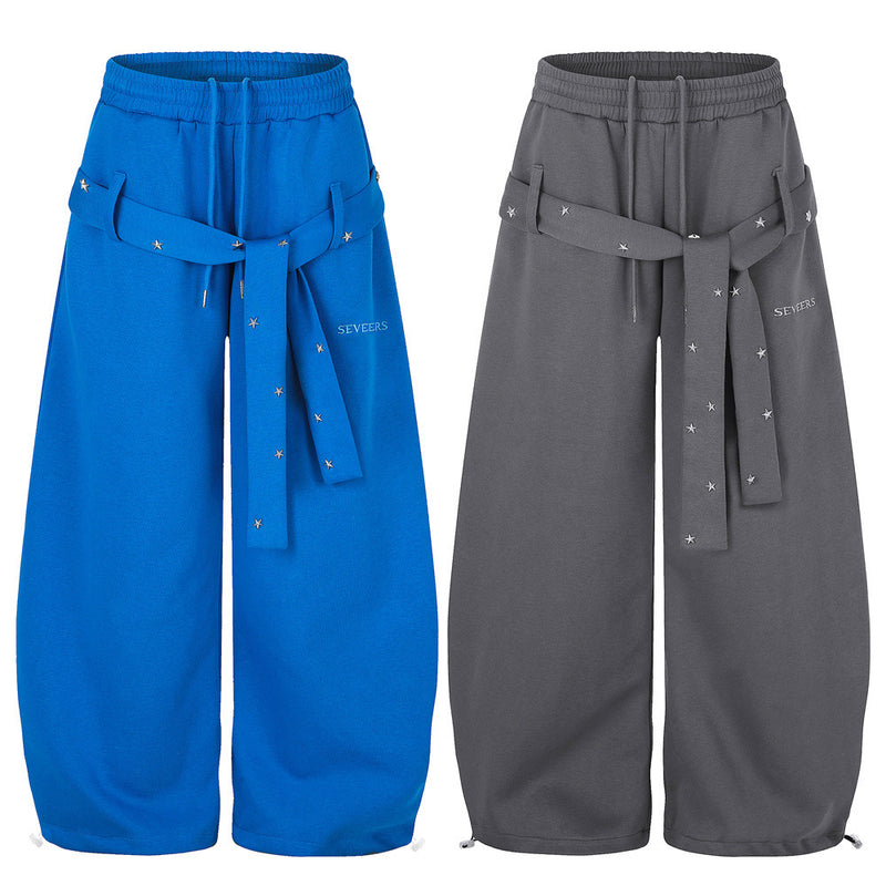 Star Studded Belt Wide Leg Sweatpants – Oversized High Street Baggy Trousers