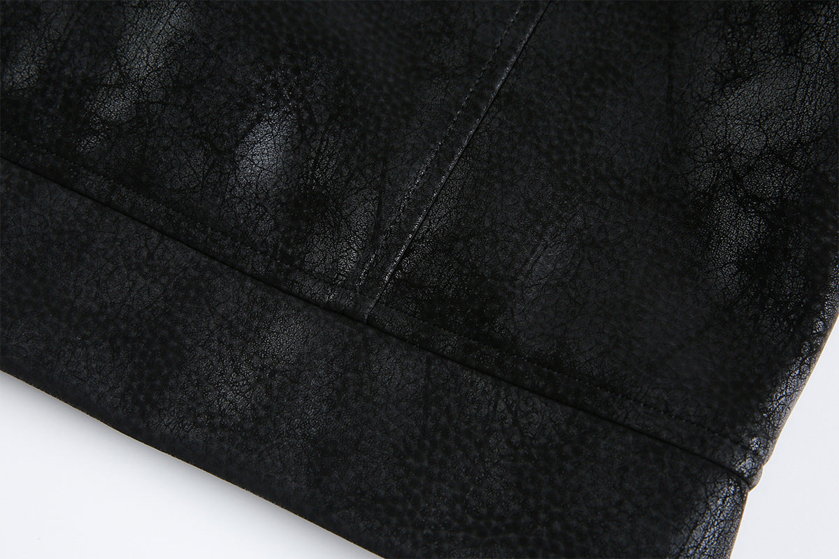 Veste trucker noire en similicuir PU – Style punk streetwear et moto