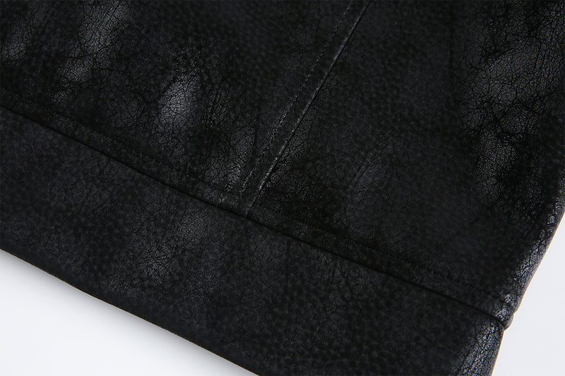 Veste trucker noire en similicuir PU – Style punk streetwear et moto