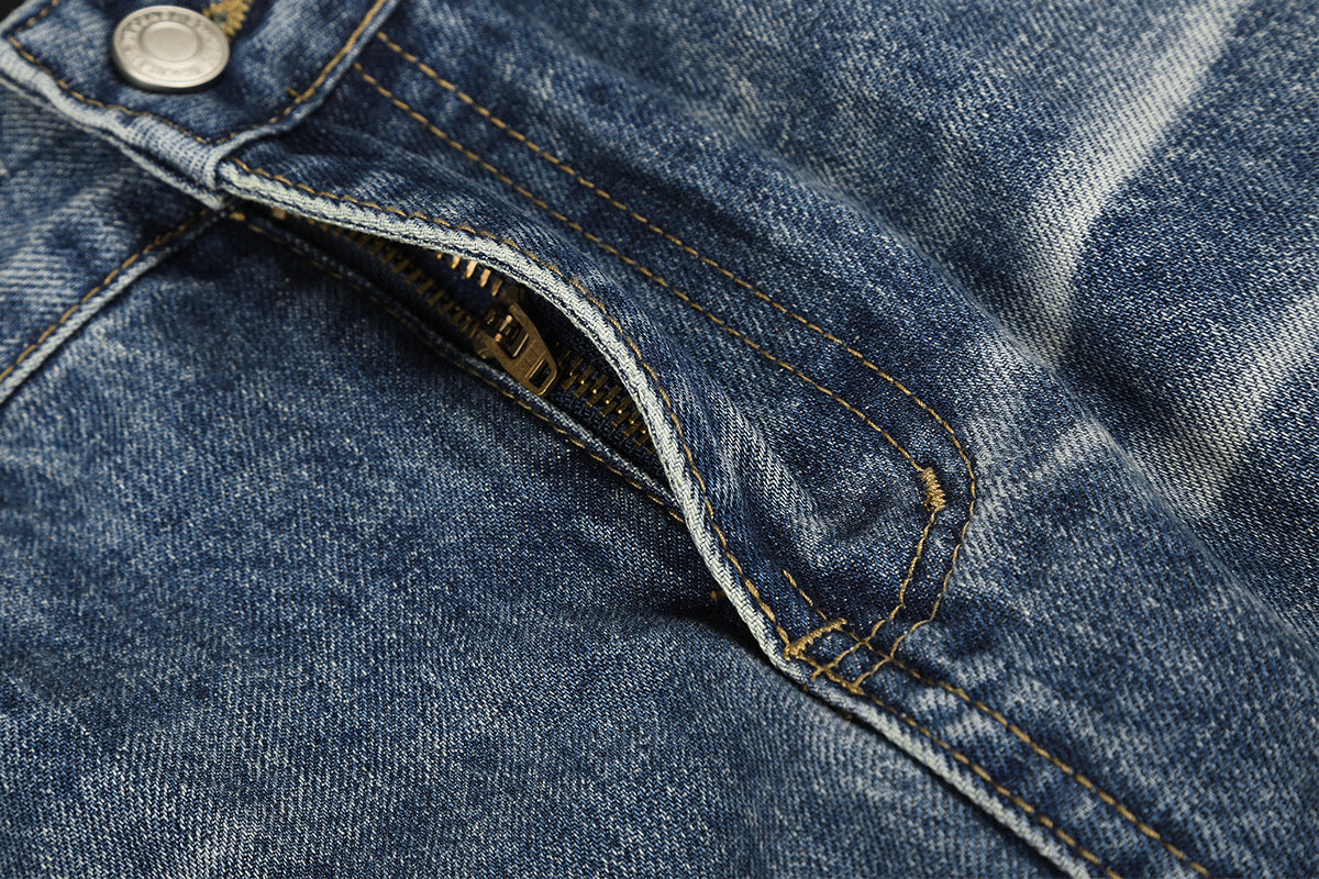 Jean baggy taille mi-haute – Denim délavé à jambes larges avec patchwork étoilé effet vache