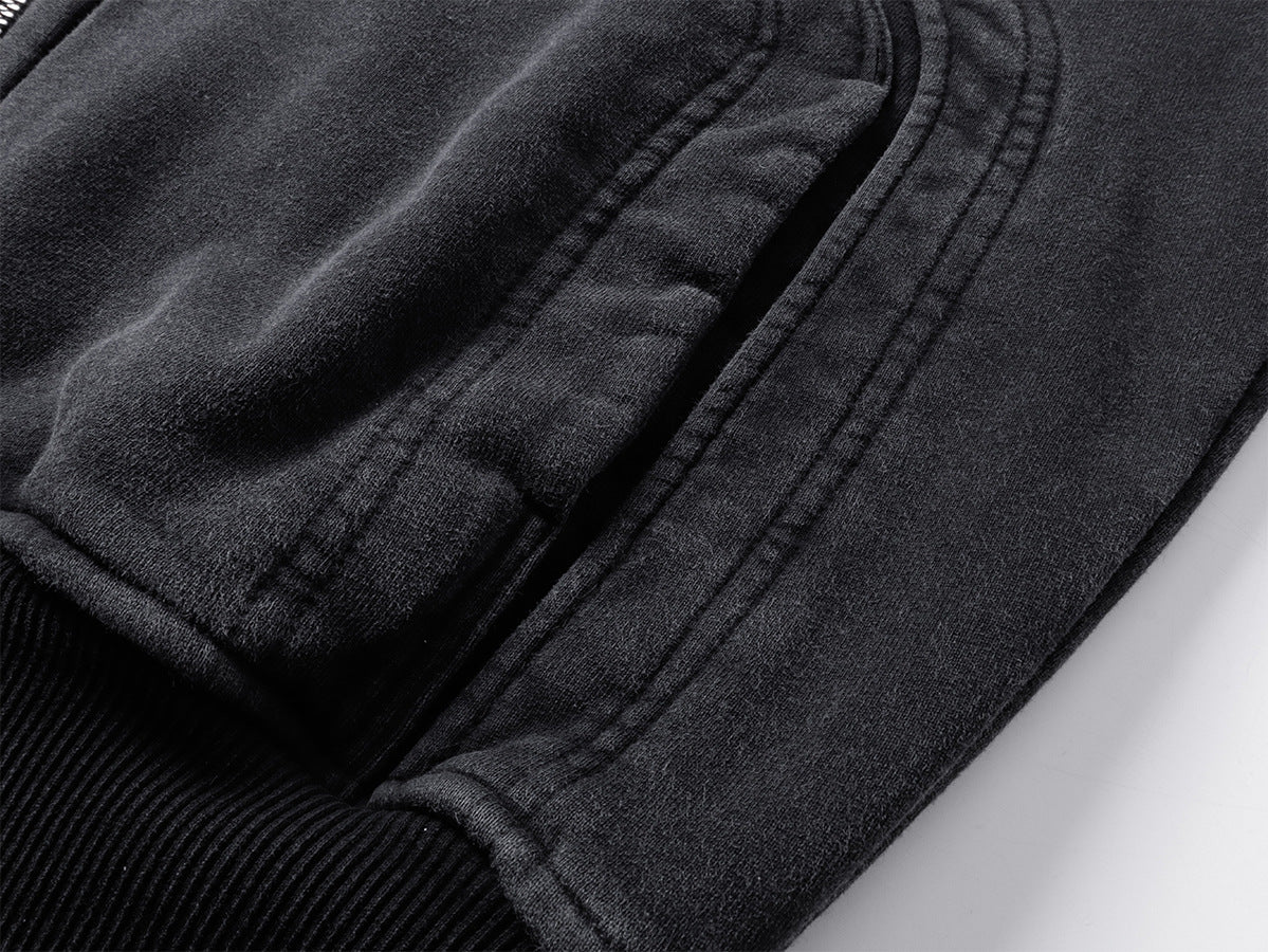 Veste à capuche zippée à multiples poches – Délavage acide vintage