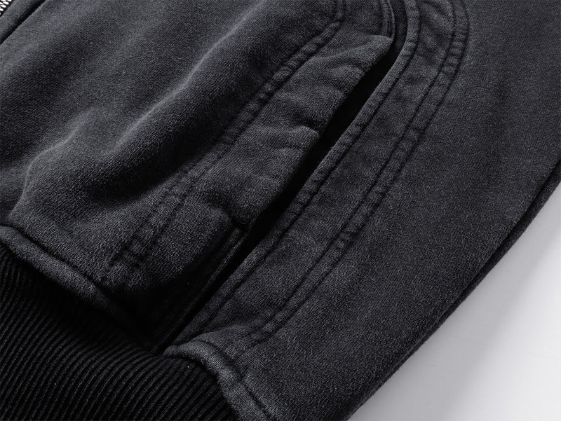 Veste à capuche zippée à multiples poches – Délavage acide vintage
